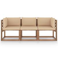 vidaXL Garten-Palettensofa 3-Sitzer mit Kissen Beige Kiefernholz 