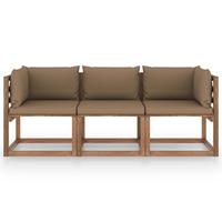 vidaXL Garten-Palettensofa 3-Sitzer mit Kissen Taupe Kiefernholz 