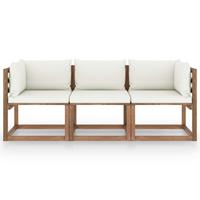 vidaXL Garten-Palettensofa 3-Sitzer mit Kissen Cremeweiß Kiefernholz 