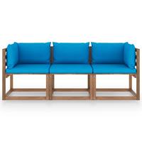 vidaXL Garten-Palettensofa 3-Sitzer mit Kissen Hellblau Kiefernholz 