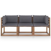 vidaXL Garten-Palettensofa 3-Sitzer mit Kissen Anthrazit Kiefernholz 