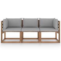 vidaXL Garten-Palettensofa 3-Sitzer mit Kissen Grau Kiefernholz 