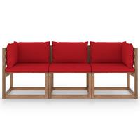 vidaXL Garten-Palettensofa 3-Sitzer mit Kissen Rot Kiefernholz 