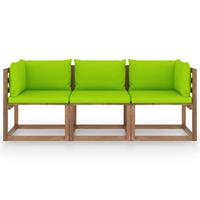 vidaXL Garten-Palettensofa 3-Sitzer mit Kissen Hellgrün Kiefernholz 