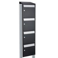 Allux Brievenbusunit Flow set vrijstaand 4-hoog - zwart