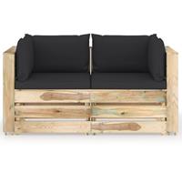 vidaXL 2-Sitzer-Gartensofa mit Kissen Grün Imprägniertes Holz 