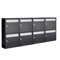 Allux Brievenbusunit Flow set wand 4-breed, 2-hoog - zwart