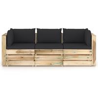 vidaXL 3-Sitzer-Gartensofa mit Kissen Grün Imprägniertes Holz 