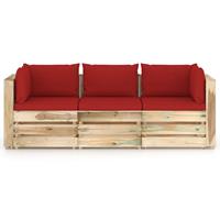 vidaxl 3-Sitzer-Gartensofa mit Kissen Grün Imprägniertes Holz