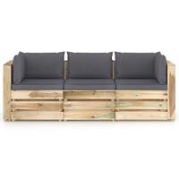 vidaXL 3-Sitzer-Gartensofa mit Kissen Grün Imprägniertes Holz 