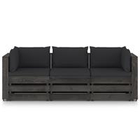 vidaXL 3-Sitzer-Gartensofa mit Kissen Grau Imprägniertes Holz 