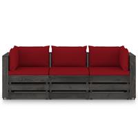 vidaxl 3-Sitzer-Gartensofa mit Kissen Grau Imprägniertes Holz