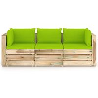 vidaXL Tuinbank 3-zits met kussens groen geïmpregneerd hout