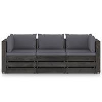vidaXL 3-Sitzer-Gartensofa mit Kissen Grau Imprägniertes Holz 