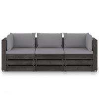 vidaxl 3-Sitzer-Gartensofa mit Kissen Grau Imprägniertes Holz