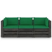 vidaXL Tuinbank 3-zits met kussens grijs geïmpregneerd hout