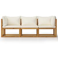 vidaXL 3-Sitzer-Gartensofa mit Auflagen Creme Akazie Massivholz 