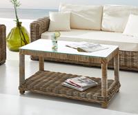 Outdoortisch Nizza 100x50cm Rattan grau Glasplatte Loungetisch