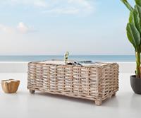 DELIFE Outdoortisch Nizza 133x73x51 Rattan white washed Glasplatte Loungetisch