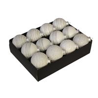 Bellatio 12x Glazen Gedecoreerde Witte Kerstballen 7,5 Cm uxe Glazen Kerstballen - Kerstversiering Wit