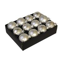 Bellatio 12x Glazen Gedecoreerde Zilveren Kerstballen 7,5 Cm uxe Glazen Kerstballen - Kerstversiering Zilver
