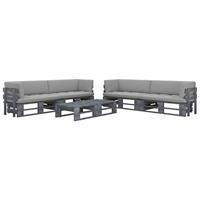 6-delige Loungeset Pallet Met Kussens Grijs Geïmpregneerd Hout