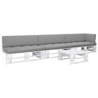 vidaXL 4-tlg. Paletten-Lounge-Set mit Kissen Weiß Kiefer Imprägniert 