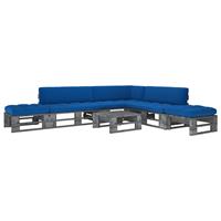 6-delige Loungeset Pallet Met Kussens Grijs Geïmpregneerd Hout
