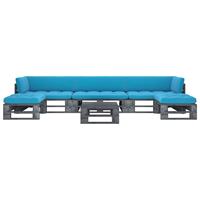 6-delige Loungeset Pallet Met Kussens Grijs Geïmpregneerd Hout
