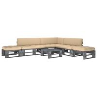 vidaXL 6-delige Loungeset pallet met kussens grijs geïmpregneerd hout