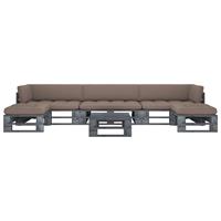 6-delige Loungeset Pallet Met Kussens Grijs Geïmpregneerd Hout