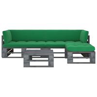 vidaXL 4-tlg. Paletten-Lounge-Set mit Kissen Grau Kiefer Imprägniert 