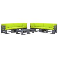 6-delige Loungeset Pallet Met Kussens Grijs Geïmpregneerd Hout