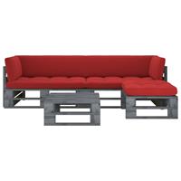 vidaXL 4-tlg. Paletten-Lounge-Set mit Kissen Grau Kiefer Imprägniert 