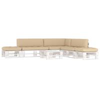 vidaXL 6-delige Loungeset pallet met kussens wit geïmpregneerd hout