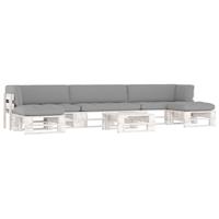 vidaXL 6-delige Loungeset pallet met kussens wit geïmpregneerd hout