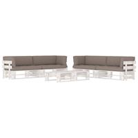6-delige Loungeset Pallet Met Kussens Wit Geïmpregneerd Hout