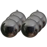 Decoris 6x Grote Zilveren Kunststof Kerstballen Van 20 Cm - Glans - Zilveren Kerstboom Versiering