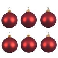 Decoris 12x Kerst Rode Glazen Kerstballen 8 Cm at/matte - Kerstboomversiering Kerst Rood