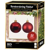 Bellatio Kerstbal En Ster Piek Set 51x Kerst Rood - Voor 120 Cm Boom - Kerstboomversiering Kerst Rood