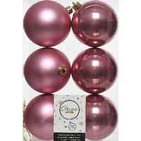 Decoris 6x Oud Roze Kunststof Kerstballen 8 Cm at/glans - Onbreekbare Plastic Kerstballen - Kerstboomversiering Oud Roze