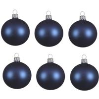 Decoris 6x Donkerblauwe Glazen Kerstballen 6 Cm at/matte - Kerstboomversiering Donkerblauw
