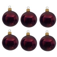 Decoris 6x Donkerrode Glazen Kerstballen 6 Cm - Glans/glanzende - Kerstboomversiering Donkerrood