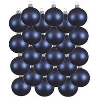 Bellatio 24x Donkerblauwe Glazen Kerstballen 6 Cm at/matte - Kerstboomversiering Donkerblauw