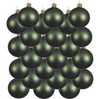 Bellatio 24x Donkergroene Glazen Kerstballen 6 Cm at/matte - Kerstboomversiering Donkergroen