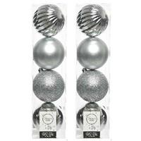 8x Zilveren Kunststof Kerstballen 10 Cm ix - Onbreekbare Plastic Kerstballen - Kerstboomversiering Zilver