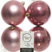 Decoris 4x Oud Roze Kunststof Kerstballen 10 Cm at/glans - Onbreekbare Plastic Kerstballen - Kerstboomversiering Oud Roze