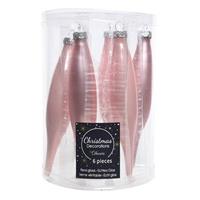 6x Lichtroze Glazen Pegels Kerstballen 15 Cm - Glans/mat - Kerstboomversiering Ijspegels Roze