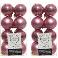 32x Oud Roze Kunststof Kerstballen 4 Cm at/glans - Onbreekbare Plastic Kerstballen - Kerstboomversiering Oud Roze