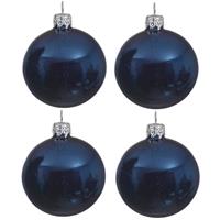 Decoris 4x Donkerblauwe Glazen Kerstballen 10 Cm - Glans/glanzende - Kerstboomversiering Donkerblauw